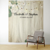 Trouwfotocabine Achtergrond Hydrangea Lichten hout Wandkleed (In situ)