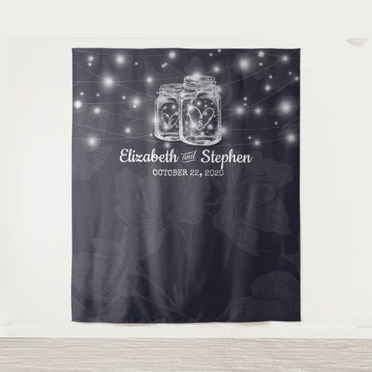 Trouwfotocabine Achtergrond Mason Jars Lichten Wandkleed (Voorkant)