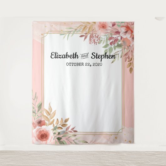 Trouwfotocabine Achtergrond Modern Elegante Bloem Wandkleed (Voorkant)