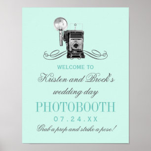 Trouwfotocabine bord in aqua vintage camera stijl poster