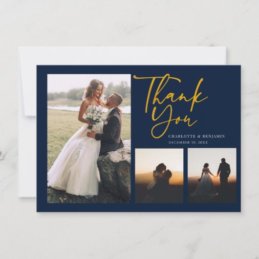 Trouwfotocollage Handgeschreven Bedankkaart Notitiekaartje (Voorkant)