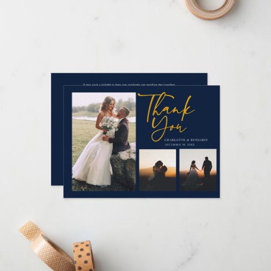 Trouwfotocollage Handgeschreven Bedankkaart Notitiekaartje (Voorkant / Achterkant in situ)