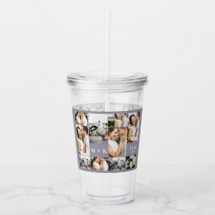Trouwfotocollage met monogram en datum acryl drinkbeker
