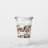 Trouwfotocollage met monogram en datum acryl drinkbeker (Achterkant)