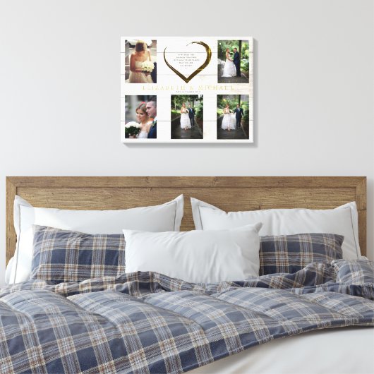Trouwfotocollage Rustiek Eenvoudig Hartcitaat Canvas Afdruk (Insitu (Slaapkamer))
