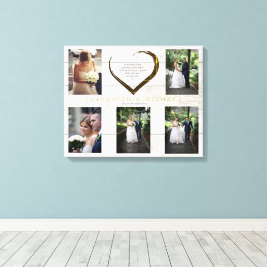 Trouwfotocollage Rustiek Eenvoudig Hartcitaat Canvas Afdruk (Insitu (Houten vloer))