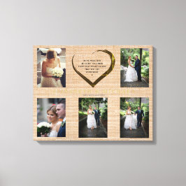 Trouwfotocollage Rustieke Hessian Hart Citaat   Canvas Afdruk