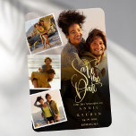 Trouwfotocollage Save The Date Magneet<br><div class="desc">Personaliseer met je 4 favoriete foto's en je speciale save-the-date details in chic gouden typografie. Ontworpen door Thisisnotme©</div>