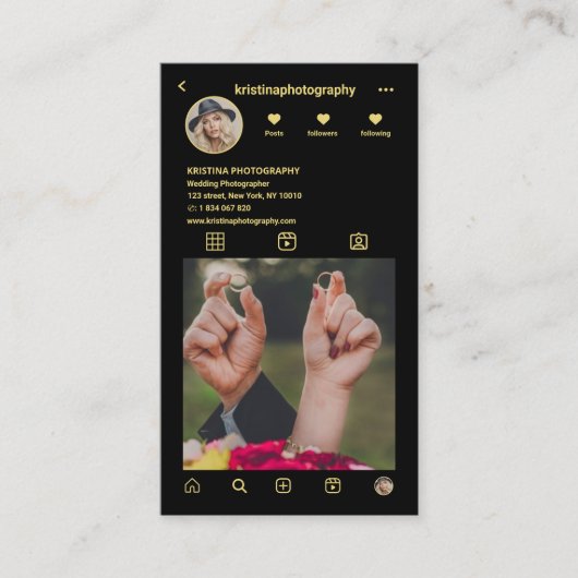 Trouwfotograaf Instagram Fotogrid QR-code Visitekaartje (Voorkant)