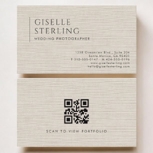 Trouwfotograaf Luxe Neutrale Linnen QR-code Visitekaartje