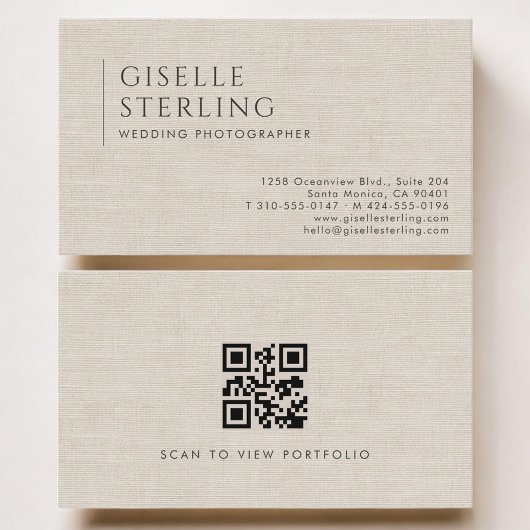 Trouwfotograaf Luxe Neutrale Linnen QR-code Visitekaartje