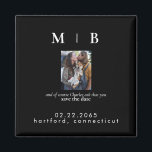 Trouwfotografie Monogram Zwarte Save the Date Huwe Magneet<br><div class="desc">Eenvoudig & Strak Zwart met Zwarte Monogram Save the Date.  Huwelijk. Voor- en achternaam.  Koppel met huisdier foto.  Huisdier inbegrepen in uitnodiging.  Magneet.</div>