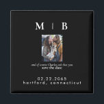 Trouwfotografie Monogram Zwarte Save the Date Huwe Magneet<br><div class="desc">Eenvoudig & Strak Zwart met Zwarte Monogram Save the Date.  Huwelijk. Voor- en achternaam.  Koppel met huisdier foto.  Huisdier inbegrepen in uitnodiging.  Magneet.</div>