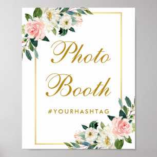 Trouwfotohokje met roze bloemenschildering en goud poster