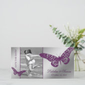 Trouwfotokaart Save the Date Butterfly Paarse (Staand voorkant)