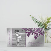 Trouwfotokaart Save the Date Leaf Paarse Zilver (Staand voorkant)