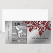 Trouwfotokaart Save the Date Leaf Red Silver (Voorkant / Achterkant)