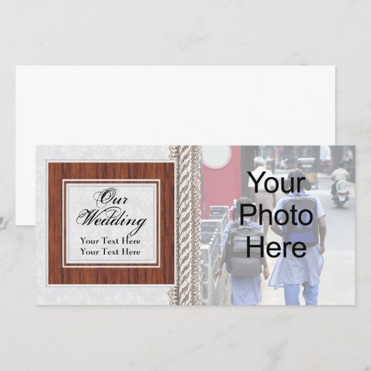 Trouwfotokaart, witte koord met houten Lijst Aankondiging (Voorkant / Achterkant)