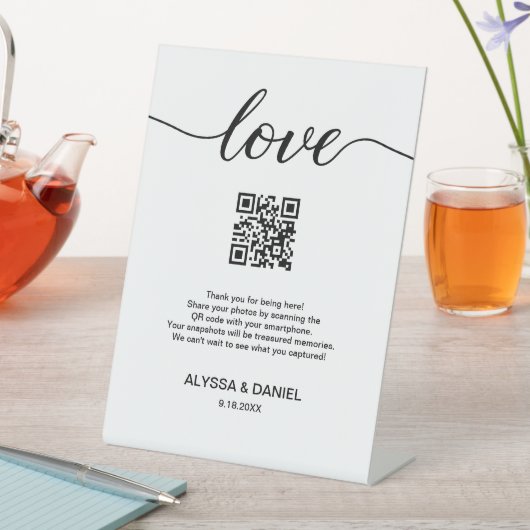 Trouwfoto's deel QR-code Love Script Reclamebord Met Voetstuk (Insitu)