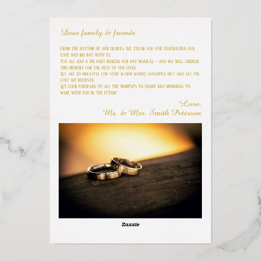 Trouwfoto's Gold Script Folie Dank u kaart (Achterkant)