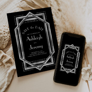Trouwfoto's in art deco-stijl uit de jaren 20 in z save the date