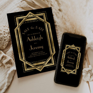 Trouwfoto's in Deco-stijl Zwart Goud uit de jaren  Save The Date