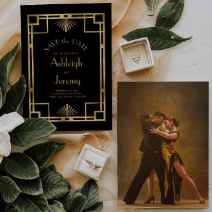 Trouwfoto's in Deco-stijl Zwart Goud uit de jaren  Save The Date