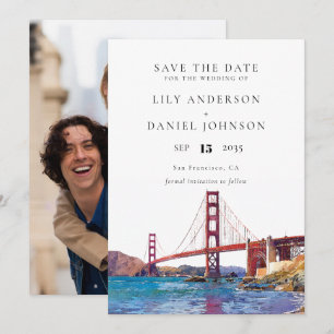 Trouwfoto's in waterverf van San Francisco Save The Date