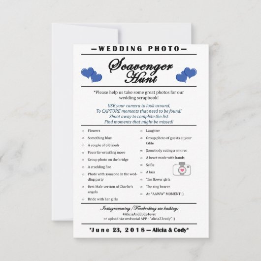 Trouwfoto's Scavenger Hunt Kaart (Voorkant)