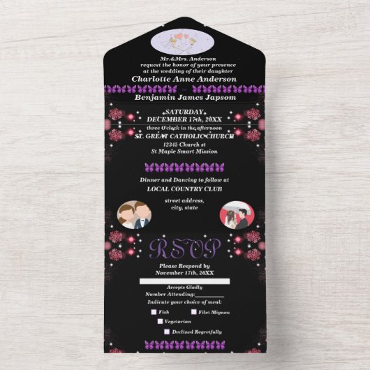 Trouwfoto's Tekst Aangepaste Trouwdag All In One Uitnodiging (Binnen)