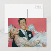 Trouwfoto's van pasgetrouwden, bruidegom draagt br aankondigingskaart (Voorkant / Achterkant)