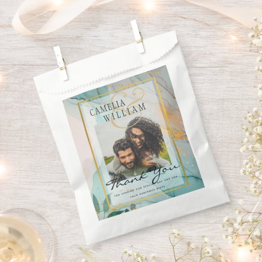 TROUWFOTO'S ZAKJES Zeeglas Teal Goud Inkt (Geknipt)