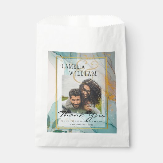 TROUWFOTO'S ZAKJES Zeeglas Teal Goud Inkt (Voorkant)