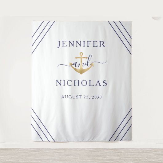 Trouwfotostand achtergrond Nautical Goud Anker Wandkleed (Voorkant)