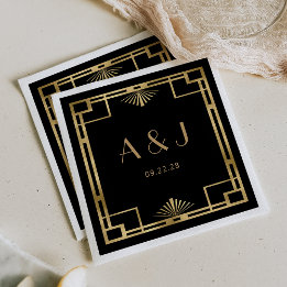 Trouwframe Art Deco uit de jaren 20 goud zwart Servet