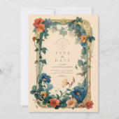 Trouwframe met vintage saffierbloesem save the date (Voorkant)