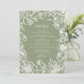 Trouwframe met vintage saliegroene botanische illu menu (Staand voorkant)