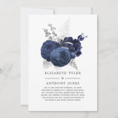 Trouwgast Navy Blauw en Zilver Bloemmotief Beperkt Aankondiging (Voorkant)