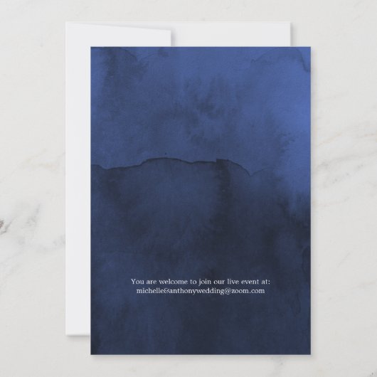 Trouwgast Navy Blauw en Zilver Bloemmotief Beperkt Aankondiging (Achterkant)