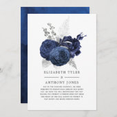 Trouwgast Navy Blauw en Zilver Bloemmotief Beperkt Aankondiging (Voorkant / Achterkant)
