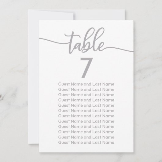 Trouwgast Zitplaatsen Zilver Kalligrafie Kaart (Voorkant)