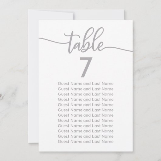 Trouwgast Zitplaatsen Zilver Kalligrafie Kaart (Achterkant)
