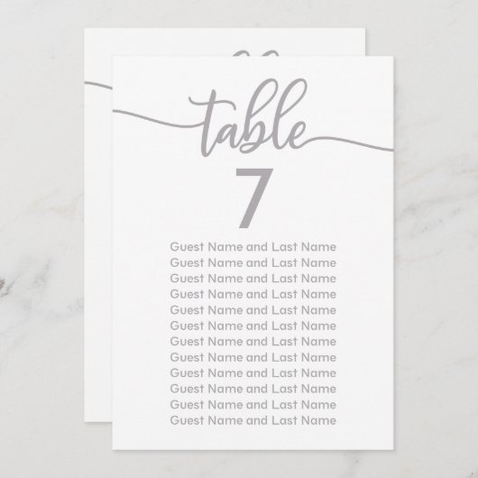 Trouwgast Zitplaatsen Zilver Kalligrafie Kaart (Voorkant / Achterkant)