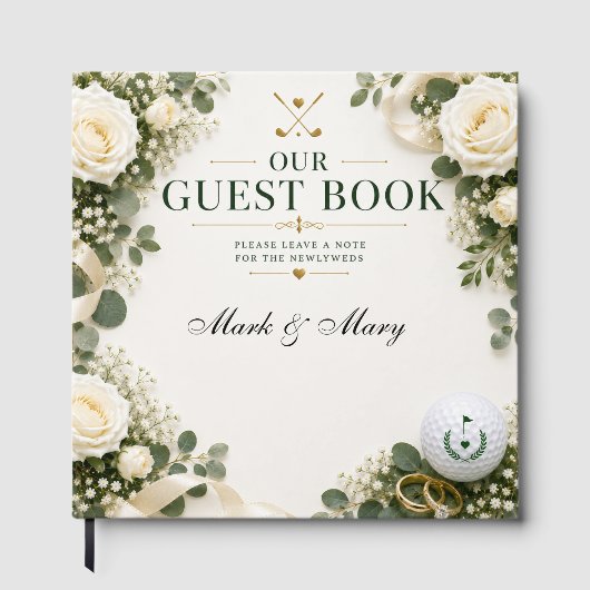 Trouwgastboek golf witte rozen gastenboek (Voorkant)