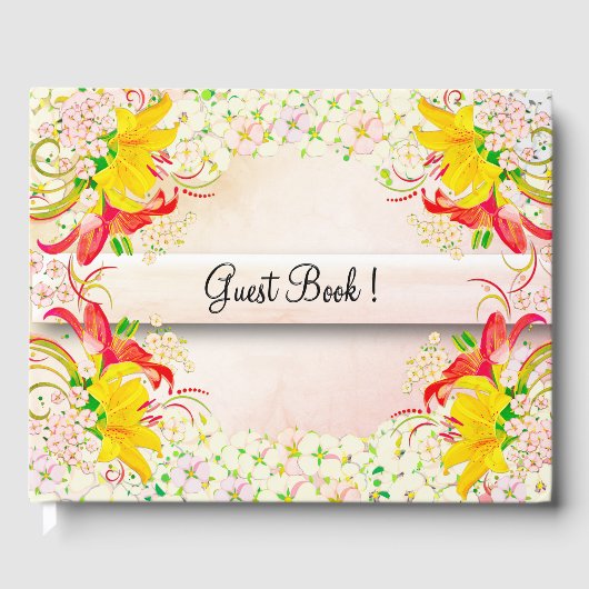 Trouwgastboek met lelie bloementuin gastenboek (Voorkant)