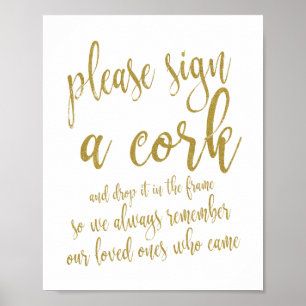 Trouwgastboek met wijnkurk en gouden glittersign poster
