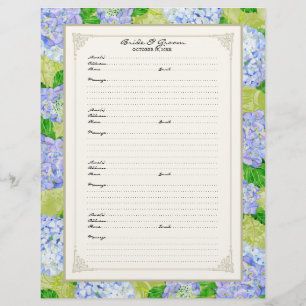 Trouwgastboekpagina Blauwe Hortensia Kant Bloemmot Flyer