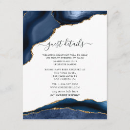 Trouwgastdetails in Navy en Goud Agate Informatiekaartje