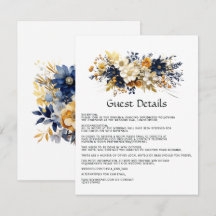 Trouwgastdetails in Navy, Wit en Goud Bloemmotief