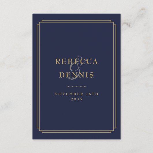 Trouwgastdetails in Navyblauw en Goud Deco Informatiekaartje (Achterkant)